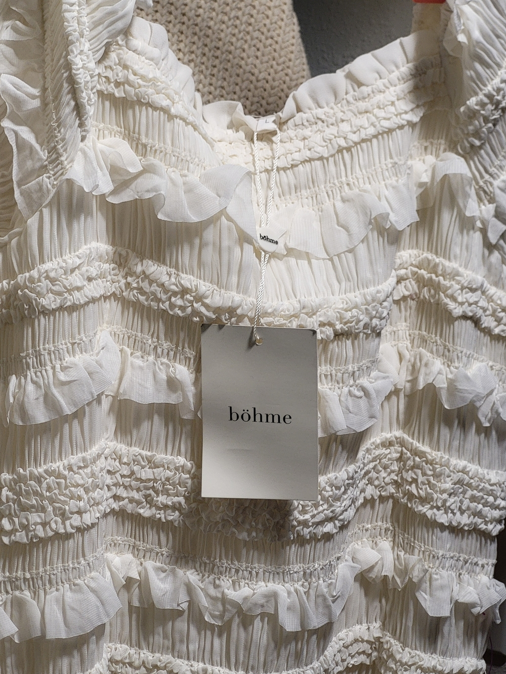 Böhme Cream Ruffled Smocked , Puffer Sleeved Stevie Style Mini  Dress Size L/XL